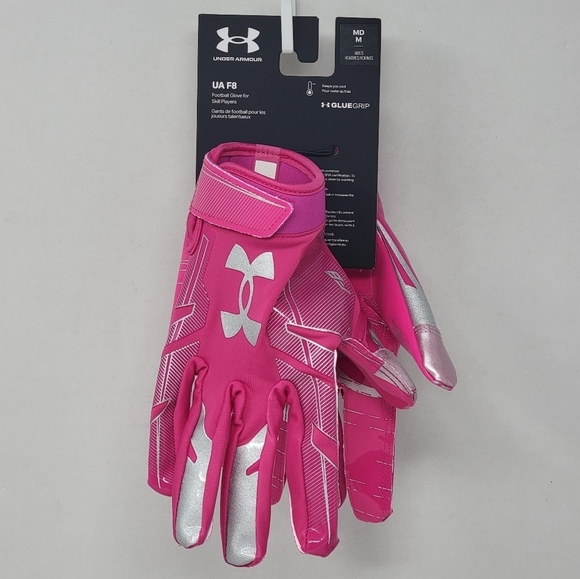 UNDER ARMOUR Football UA F8 Receiver Gloves Pink Men’s Size M 1368851-654 New - Picture 1 of 7